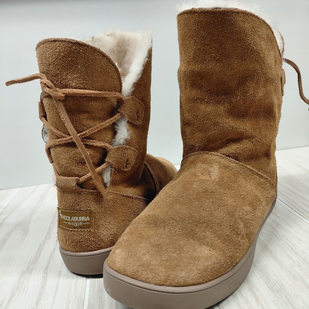 Koolaburra by UGG Women's 7‎ Shazi Suede Zip & Lace Up Ankle Boots Chestnut Tan
